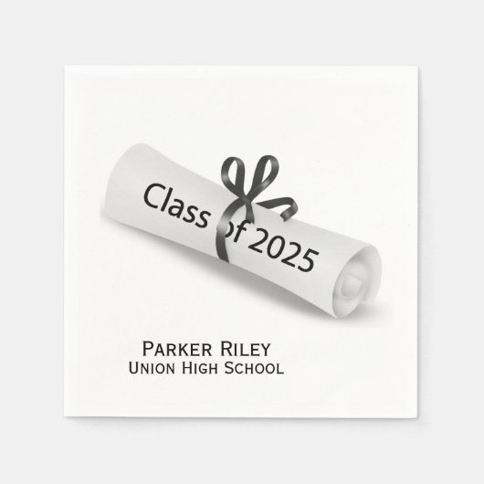 Abschluss 2025 Diplom auf Weiß Serviette (Vorderseite)