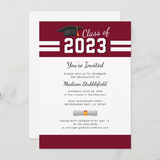 Abschluss 2025 Elegant Grad Burgund Party Einladung (Vorne/Hinten)