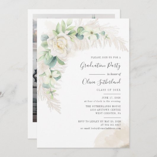 Abschluss 2025 Foto Botanisches Grad Party Einladung (Vorne/Hinten)