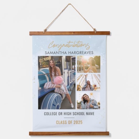 Abschluss 2025 Foto Collage Grad Room Wandteppich Mit Holzrahmen (Vorderseite)