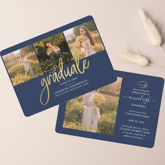 Abschluss 2025 Foto Collage Navy Blue Graduate Ankündigung