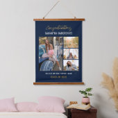 Abschluss 2025 Foto Collage Navy Blue Graduate Wandteppich Mit Holzrahmen (Schlafzimmer)