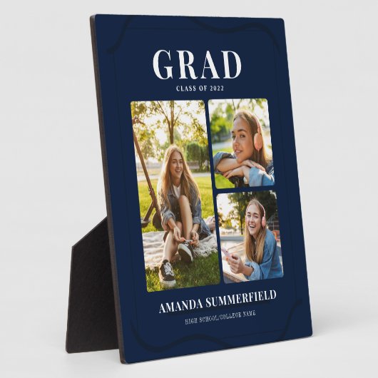 Abschluss 2025 Foto Collage Navy Blue Keepake Fotoplatte (Seite)