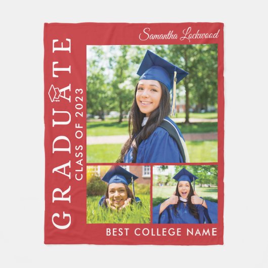 Abschluss 2025 Foto Collage Red Grad Keepake Fleecedecke (Vorderseite)