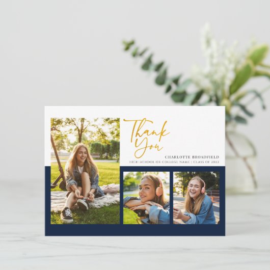 Abschluss 2025 Foto Collage Script Dankeskarte (Stehend Vorderseite)