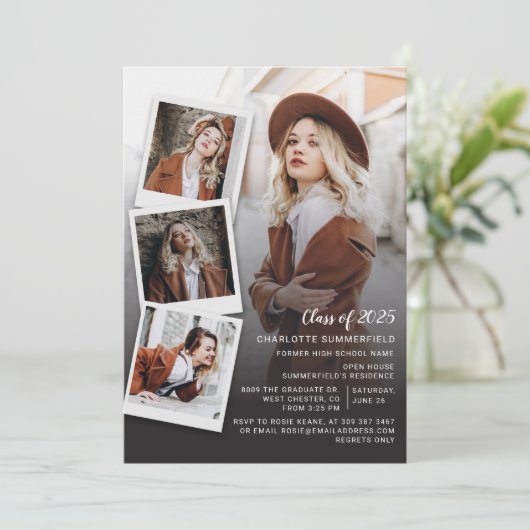 Abschluss 2025 Foto Collage Script Einladung (Stehend Vorderseite)
