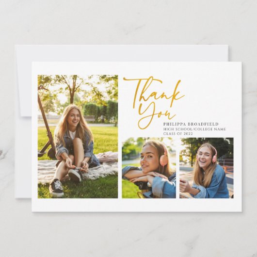 Abschluss 2025 Foto Collage Script Graduate Dankeskarte (Vorderseite)