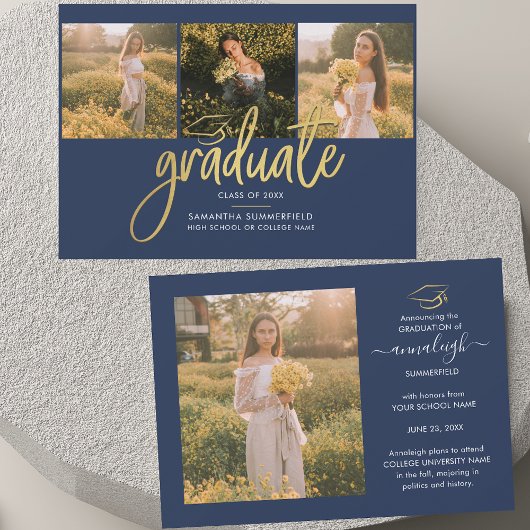 Abschluss 2025 Foto Collage Script Navy Blue Ankündigung