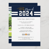 Abschluss 2025 Foto Navy Blue Graduate Party Einladung (Vorne/Hinten)