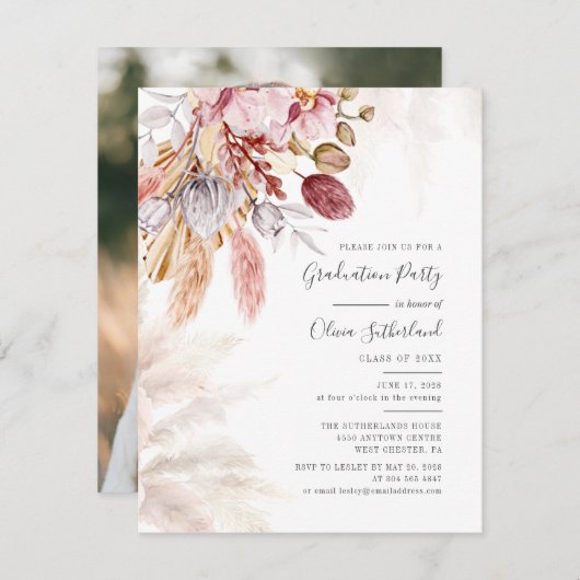 Abschluss 2025 Foto Pampas Grass Graduate Party Einladung (Vorne/Hinten)