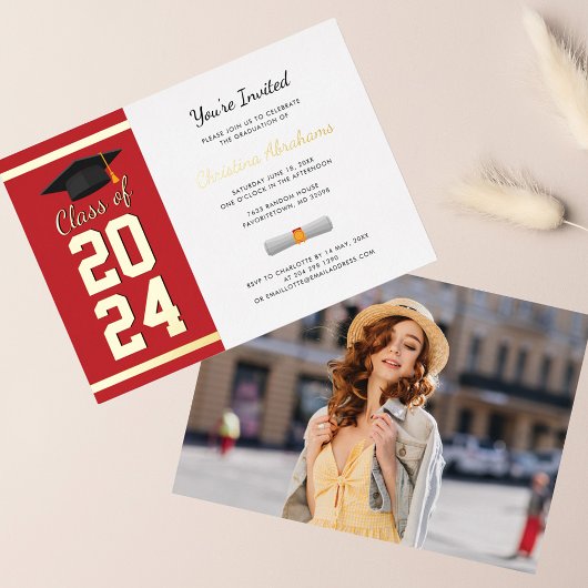 Abschluss 2025 Foto Red Script Grand Party Gold Folieneinladung
