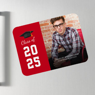 Abschluss 2025 Foto Red White Grad Ankündigung Magnet