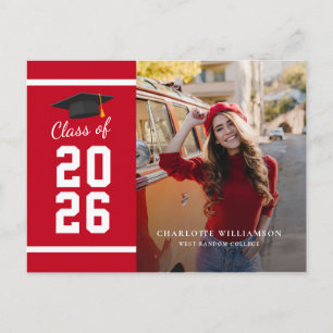 Abschluss 2025 Foto Red White Grad Ankündigungspostkarte