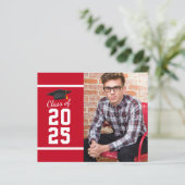 Abschluss 2025 Foto Red White Party Einladung (Stehend Vorderseite)