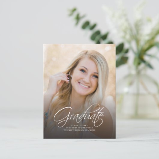 Abschluss 2025 Foto Script Grad Party Einladungspostkarte (Stehend Vorderseite)