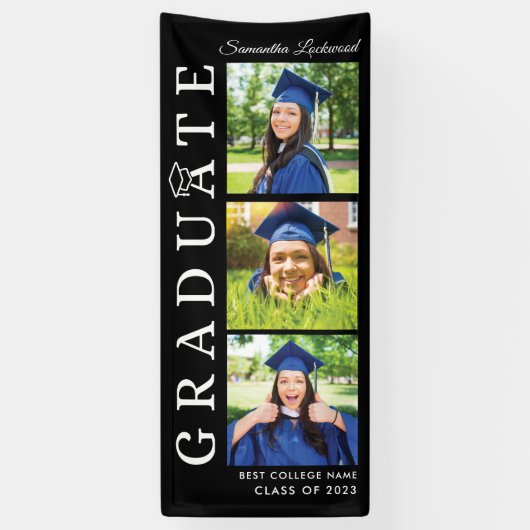 Abschluss 2025 FotoCollage Black and White Grad Banner (Vertikal)