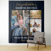 Abschluss 2025 Fotocollage Navy Blue Fotobooth Wandteppich (Beispiel)