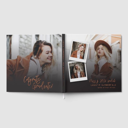 Abschluss 2025 Fotocollage Script Rose Gold Gästebuch (Voll)