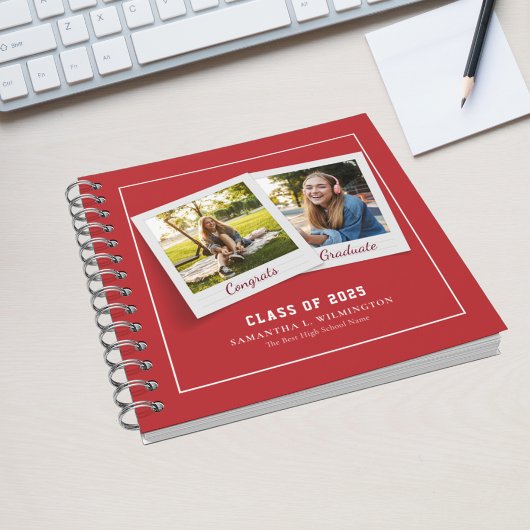 Abschluss 2025 Fotos Grad Party Red Guest Notizblock