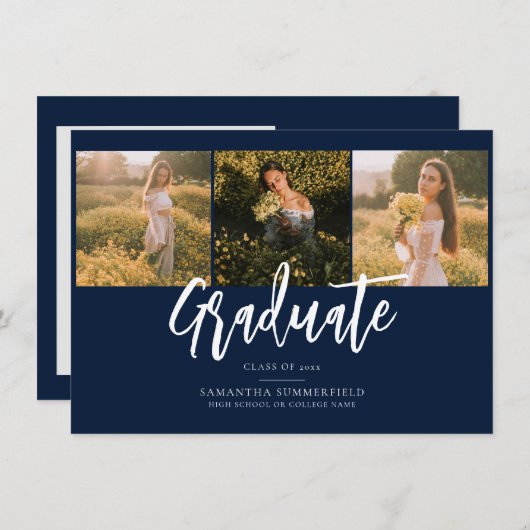 Abschluss 2025 Fotos Navy Blue Grad Bekanntgabe (Vorne/Hinten)