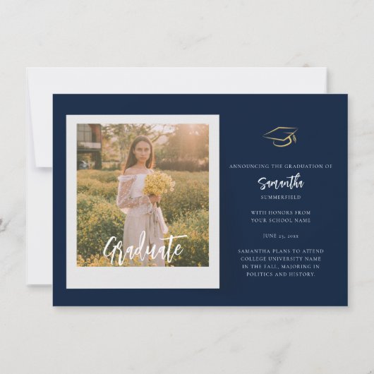 Abschluss 2025 Fotos Navy Blue Grad Bekanntgabe (Rückseite)
