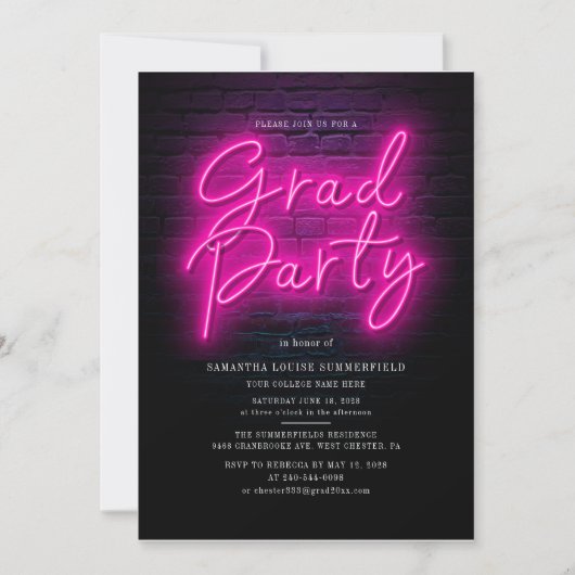 Abschluss 2025 Fotos Rosa Neon Graduate Party Einladung (Vorderseite)