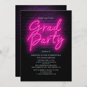Abschluss 2025 Fotos Rosa Neon Graduate Party Einladung (Vorne/Hinten)