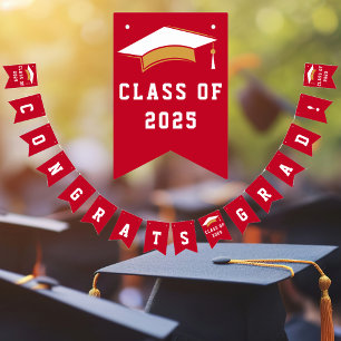 Abschluss 2025 Glückwunsch Grad Red White Wimpelkette