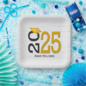 Abschluss 2025 Gold und Schwarz auf Holz Pappteller (Party)