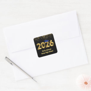 Abschluss 2025 Goldballons und Blue Cap Quadratischer Aufkleber