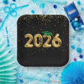 Abschluss 2025 Goldballons und Grüne Obergrenze Pappteller (Party)