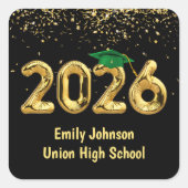 Abschluss 2025 Goldballons und Grüne Obergrenze Quadratischer Aufkleber (Vorderseite)