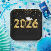 Abschluss 2025 Goldballons und weiße Kappe Pappteller (Party)
