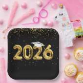 Abschluss 2025 Goldballons und weiße Kappe Pappteller (Party)