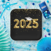 Abschluss 2025 Goldballons und weiße Kappe Pappteller (Party)