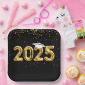 Abschluss 2025 Goldballons und weiße Kappe Pappteller (Party)