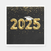 Abschluss 2025 Goldballons und weiße Kappe Serviette (Vorderseite)