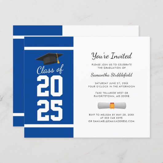Abschluss 2025 Grad Blue Party Einladung (Vorne/Hinten)