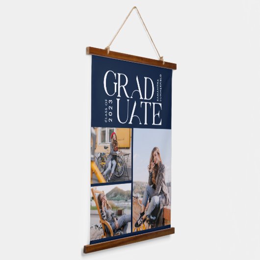 Abschluss 2025 Grad Foto Collage Navy Blue Wandteppich Mit Holzrahmen (Gewinkelt)
