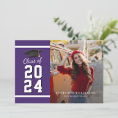 Abschluss 2025 Grad Foto Lila und weiß Ankündigung (Stehend Vorderseite)