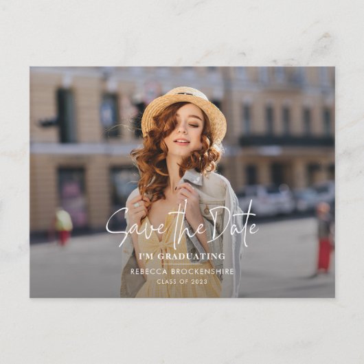 Abschluss 2025 Grad Foto Save the Date Ankündigungspostkarte (Vorderseite)