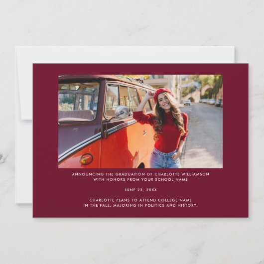 Abschluss 2025 Grad Fotos Burgund Graduate Ankündigung (Rückseite)
