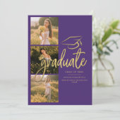 Abschluss 2025 Grad Fotos Lila Skript Ankündigung (Stehend Vorderseite)