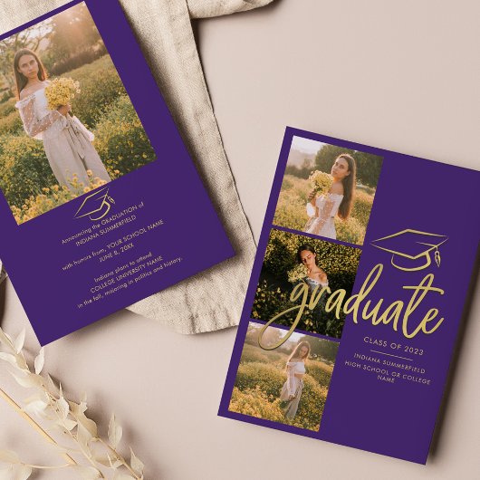 Abschluss 2025 Grad Fotos Lila Skript Ankündigung