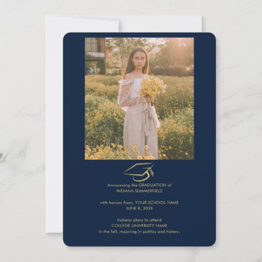 Abschluss 2025 Grad Fotos Script Navy Blue Ankündigung (Rückseite)