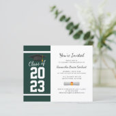 Abschluss 2025 Grüne weiße Party Einladung (Stehend Vorderseite)