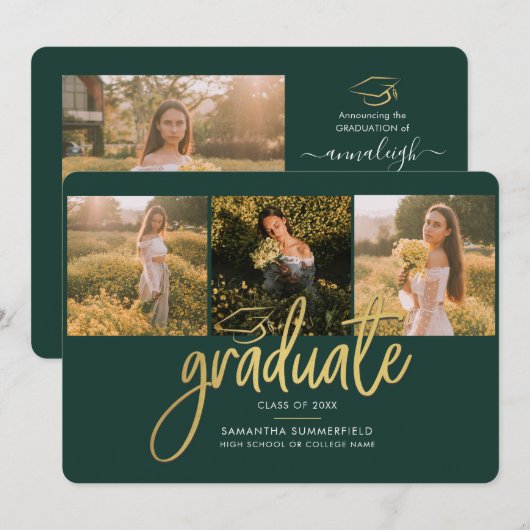 Abschluss 2025 Grünes Foto Collage Script Ankündigung (Vorne/Hinten)