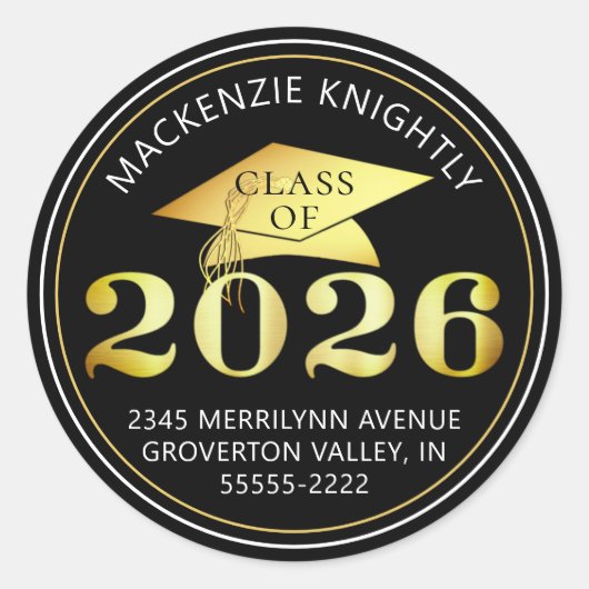 Abschluss 2025 Imitats Gold Foil Rücksendeadresse Runder Aufkleber (Vorderseite)