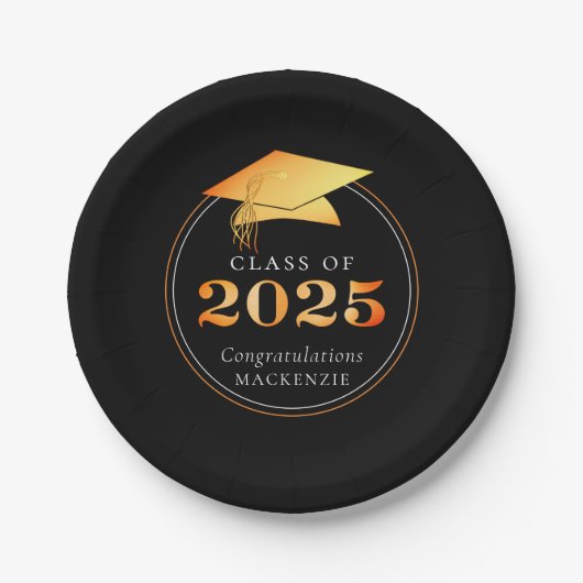 Abschluss 2025 Imitats Metallic Black Gold Pappteller (Vorderseite)