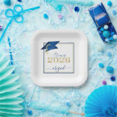 Abschluss 2025 Imitats Metallic Blue Gold Script Pappteller (Party)